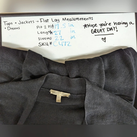 Eileen Fisher S 100% Organic Linen Draped Open Front Knit Cardigan Sweater Top - Picture 7 of 7